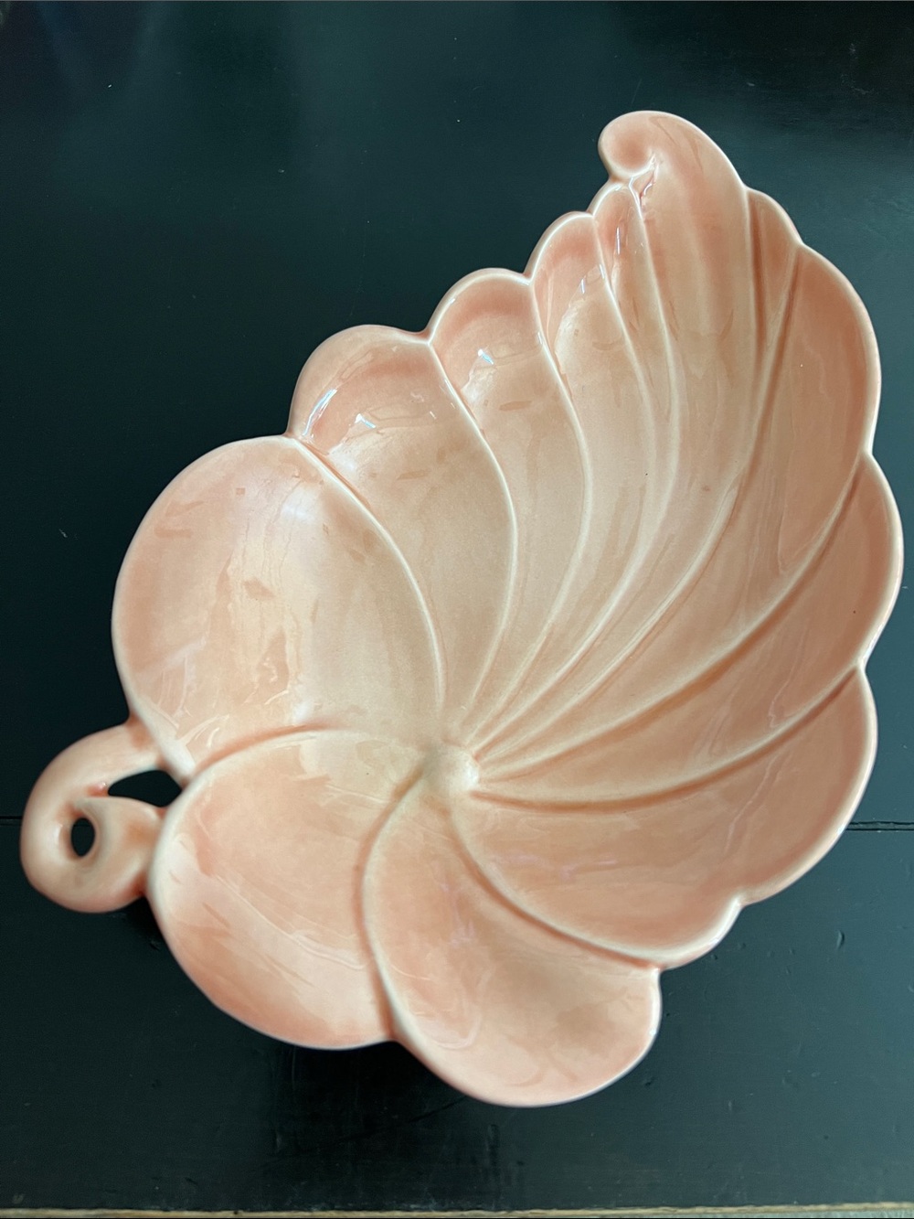 Vintage Pink Ceramic Leaf-Shaped Serving Dish by Harold Johnson